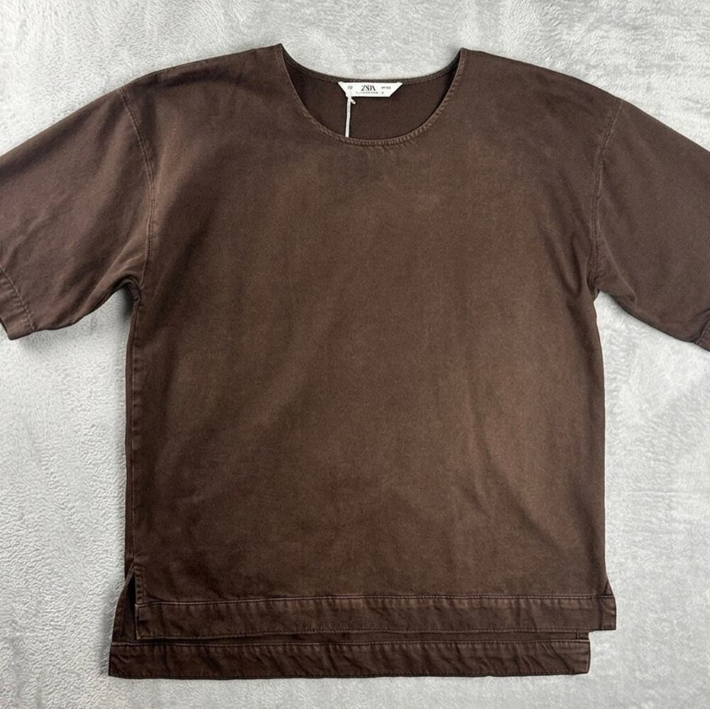 Zara Man New York Edition Chocolate Brown Boxy Fit Textured Knit Shirt Large NWT